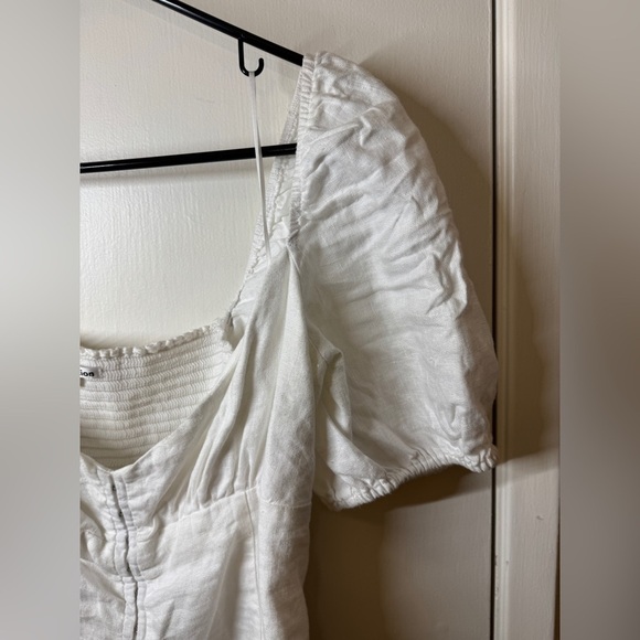 Reformation Rome White 100% Linen Puff Sleeve Smocked Cropped Peasant Top 12 - Picture 6 of 16